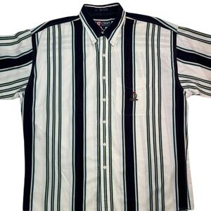Ralph Lauren Vintage Preppy Chaps Button Down Shirt Logo 90s White Striped L
